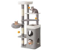 Feandrea Tall Cat Tree, Multiple-Level, 2 Caves, 3 Scratching Posts | PCT007G01 Cat Scratching Post Multi-Level 1 Sleeping Place Dove Grey