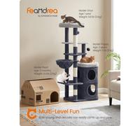 Feandrea Tall Cat Tree, Multiple-Level Cat Tower With 2 Caves, Basket, 3 Scratching Posts, 3 Perches, Dark Grey