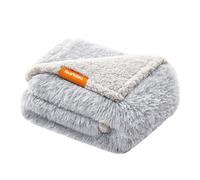 Feandrea Waterproof Dog Blanket, Long Plush Pet Blanket for Miniature and Small Dogs, Cats, 102 x 73 cm, M, Sherpa Fleece, Double Sided Reversible Dog Sofa Cover Protector, Grey Ombré PPB004G01