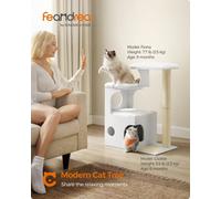 Feandrea Woodywonders Cat Tree, 86 Cm Modern Cat Tower With Cat Cave, 3 Perches, Scratching Post And Mat, Cloud White