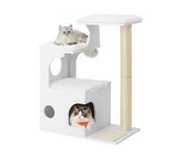 Feandrea WoodyWonders Cat Tree, 86 cm Modern Cat Tower with Cat Cave, 3 Perches, Scratching Post and Mat, Removable Washable Plush Cushions, Cloud White PCT070W01