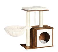 FEANDREA WoodyWonders Small Cat Tree for Kittens, Modern Cat Tower for Indoor Cats, Cat Condo with Scratching Posts, Removable Washable Cushions, Rustic Brown UPCT122X01