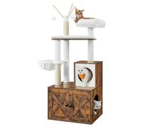 FEANDREA WoodyWonders with Litter Box Enclosure Cat Tree, 58×50×140cm, Rustic Brown