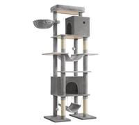 Feandrea XXL Cat Tower - 201 cm Tall, 4 Scratching Posts, 2 Hammocks, 2 Cat Caves, Light Grey