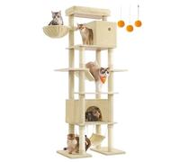 Feandrea XXL Tall Cat Tree, Multi-Level Tower with 4 Scratching Posts, 2 Hammocks, Perch, 2 Cat Caves, Anti-Tip Kit, Beige PCT195Y01