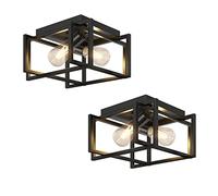 Feanron 2-Light Flush Mount Ceiling Light Fixture Industrial Black Metal Ceiling Light Modern Rectangular Ceiling Light Ceiling Light for Hallway Kitchen Entrance Pack of 2