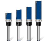 Feanron 4 Pcs Straight Cut Router Bits Flush Trim Router Bit Set 1/4 Inch Shank, Template Route Bit with Bearing Prevent Tear-Out, Durable Pattern Route Bit Milling Cutter for Woodworking (Blue)