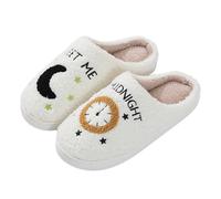 Feaolala Meet Me At Midnight Merch Fuzzy Slippers - Women & Men's Cozy Soft Indoor & Outdoor Slippers (L, White)