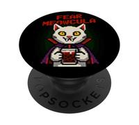 Fear Meowcula Funny Pixel Art Vampire Cat Halloween PopSockets Adhesive PopGrip