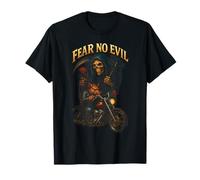 Fear No Evil Grim Reaper Biker Skull Rose Tee T-Shirt
