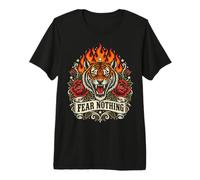 Fear Nothing Roaring Tiger Vintage Flames Roses Graphic Premium T-Shirt