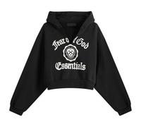 Fear of God ESSENTIALS Women's Heavy Fleece Cropped V-Neck Hoodie Black