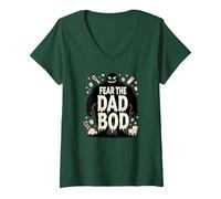Fear The Dad BOD: Spooky Father's Day Monster Humor V-Neck T-Shirt, Women, Forest Green, M