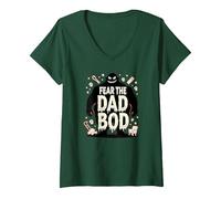 Fear The Dad BOD: Spooky Father's Day Monster Humor V-Neck T-Shirt, Women, Forest Green, XXL