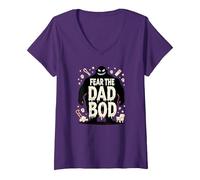 Fear The Dad BOD: Spooky Father's Day Monster Humor V-Neck T-Shirt, Women, Purple, L