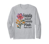 Fearfully and Wonderfully Made Bible Verse Flower Christian Long Sleeve T-Shirt