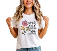 Fearfully and Wonderfully Made Psalms 139:14 Womens Graphic T-Shirt Christian Faith Floral Tee S (8-10) White