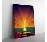 Fearless Abstract Ocean Sunset Brown, Blue, Red Canvas Wall Art Print Ready to Hang, Framed Picture for Living Room Bedroom Home Office Décor, 76x50 cm (30x20 Inch)