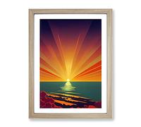 Fearless Abstract Ocean Sunset Framed Print for Living Room Bedroom Home Office Décor, Wall Art Picture Ready to Hang, Oak A4 Frame (34 x 25 cm)