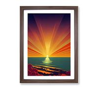 Fearless Abstract Ocean Sunset Framed Print for Living Room Bedroom Home Office Décor, Wall Art Picture Ready to Hang, Walnut A4 Frame (34 x 25 cm)