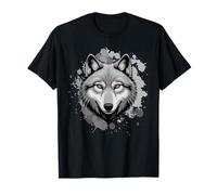 Fearless Eye Of The Wolf Face Print Black And White Graphic T-Shirt