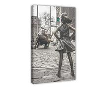 Fearless Girl Charging Bull Statue Wall Street Canvas Poster (1) Canvas Poster Wall Art Decor Print Picture Paintings for Living Room Bedroom Decoration Frame-style 24x36inch(60x90cm)