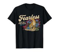 Fearless God is Always with Me Big Cat Floral Design Value Graphic T-Shirt, Men, Black, M