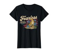 Fearless God is Always with Me Big Cat Floral Design Value Graphic T-Shirt, Women, Black, M