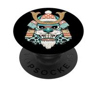Fearless Samurai Leopard Helmet Warrior PopSockets Adhesive PopGrip