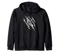 Fearless Snow Leopard Cat Blue Eye Claw Slash Silhouette Zip Hoodie