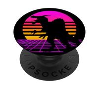 Fearless Spinosaurus Dinosaur Synthwave Retro Sunset Design PopSockets Adhesive PopGrip