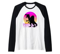 Fearless Spinosaurus Dinosaur Synthwave Retro Sunset Design Raglan Baseball Tee