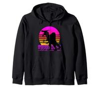 Fearless Spinosaurus Dinosaur Synthwave Retro Sunset Design Zip Hoodie