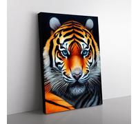 Fearless Tiger Blue, Grey, Brown Canvas Wall Art Print Ready to Hang, Framed Picture for Living Room Bedroom Home Office Décor, 76x50 cm (30x20 Inch)