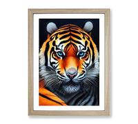 Fearless Tiger Framed Print | A4 Oak Framed Wall Art | Ready to Hang | Modern Animal Picture | Living Room Bedroom Lounge Office