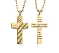 Feasiblte Flag Cross Necklace, Inspirational Flag Cross Necklace, Inspirational Bible Verse Cross Chain, A Perfect Blend of Faith, Pride, Making It A Truly Special Present for Loved Ones (Gold)