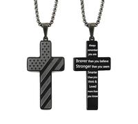 Feasiblte Flag Cross Necklace, Inspirational Flag Cross Necklace, Inspirational Bible Verse Cross Chain, A Perfect Blend of Faith, Pride, Making It A Truly Special Present for Loved Ones (Black)