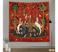 FEASRT Medieval Art Tapestry Maiden and Unicorn, 60x60 Inches Soft Flannelette, for Bedroom, Living Room, Dorm
