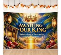 Feast of Tabernacles Religious Celebration Royal Backdrop Banner 71x43 Inch | Golden Royal Motif, Photo Backdrop, Abundant Fruit Harvest, Palm Foliage, Religious Event Decor