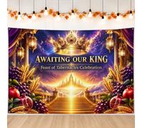Feast of Tabernacles Religious Celebration Royal Backdrop Banner 71x43 Inch | Regal Golden Royal, Photography Backdrop, Harvest Fruit Motifs, Ornate Architectural Pillars, Religious Ceremonial Theme
