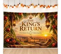 Feast of Tabernacles Religious Theme Jerusalem Backdrop Banner 71x43 Inch | Shofar Imagery, Photo Backdrop, Ancient City Landscape, Religious Symbolism, Warm Sunset Tones, Traditional Harvest Elements
