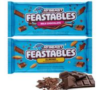 Feastables Mrbeast Milk Chocolate, Creamy Healthy Snack Individually Wrapped Bars for Dessert, Snacks Treats for Kids Small Gifts Presents (2× 60g, Milk Chocs & Almond)