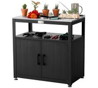 Feasto Garden Potting Bench for Patio with Storage Cabinet, Black
