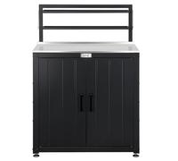 Feasto Garden Potting Bench for Patio with Storage Cabinet, Black | Stainless Steel Garden Workstation, Raised-Edge Top, Adjustable Shelf & Removable Hutch, Patio, Balcony & Outdoor Workspace