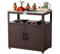 Feasto Garden Potting Bench for Patio with Storage Cabinet, Brown