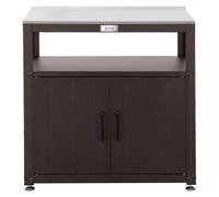Feasto Garden Potting Bench for Patio with Storage Cabinet, Brown | Durable Metal Cabinet & Stainless Steel Top, Open Middle Shelf, Raised Edge & Adjustable Feet, for Patio, Lawn & Greenhouse