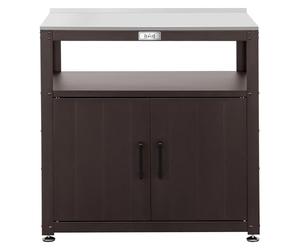 Feasto Garden Potting Bench for Patio with Storage Cabinet, Brown | Durable Metal Cabinet & Stainless Steel Top, Open Middle Shelf, Raised Edge & Adjustable Feet, for Patio, Lawn & Greenhouse