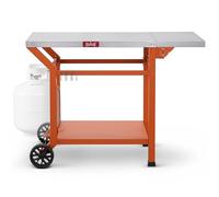 Feasto Outdoor Grill Table, 40’’x20’’ Movable Pizza Oven Stand for Outdoor BBQ Food Prep, Stainless Steel Countertop Grill Cart with Storage Shelf & Foldable Extension Table, 6 Extra Hooks