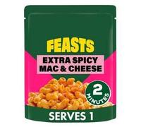 Feasts Extra Spicy Mac & Cheese Pasta Ready Meal, Cooked Egg Pasta with Cheddar Cheese and Chilli, 250g, Serves 1, Vegetarian