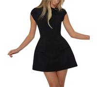 FEATEFACE Women Cap Sleeve Mini Dress The Ultimate Muse A-Line Elegant Formal Party Short Dress with Pockets Party Dresses (Black,XXXL)